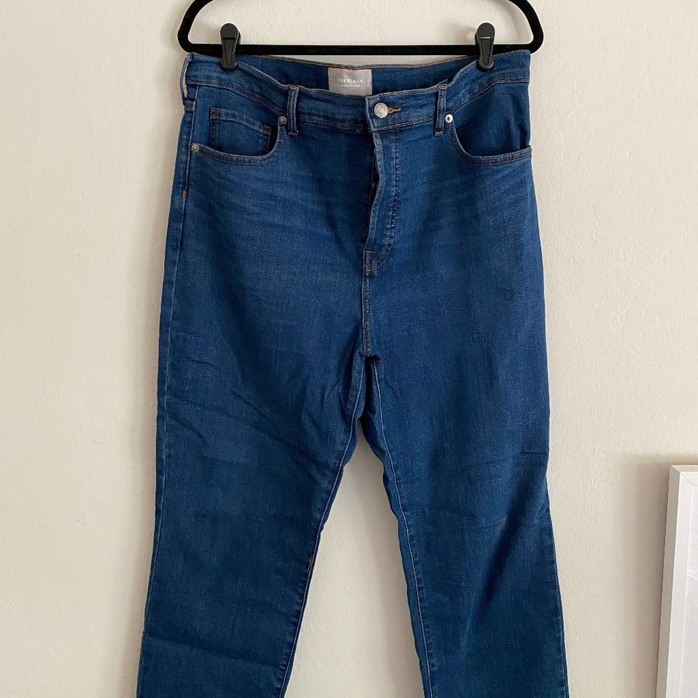 Everlane High Rise Slim Straight Jean in Mid Blue